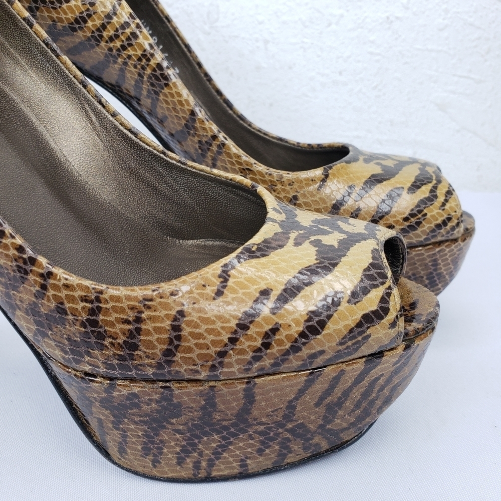 Stuart Weitzman Snake Tiger Print Platform Heels - image 4